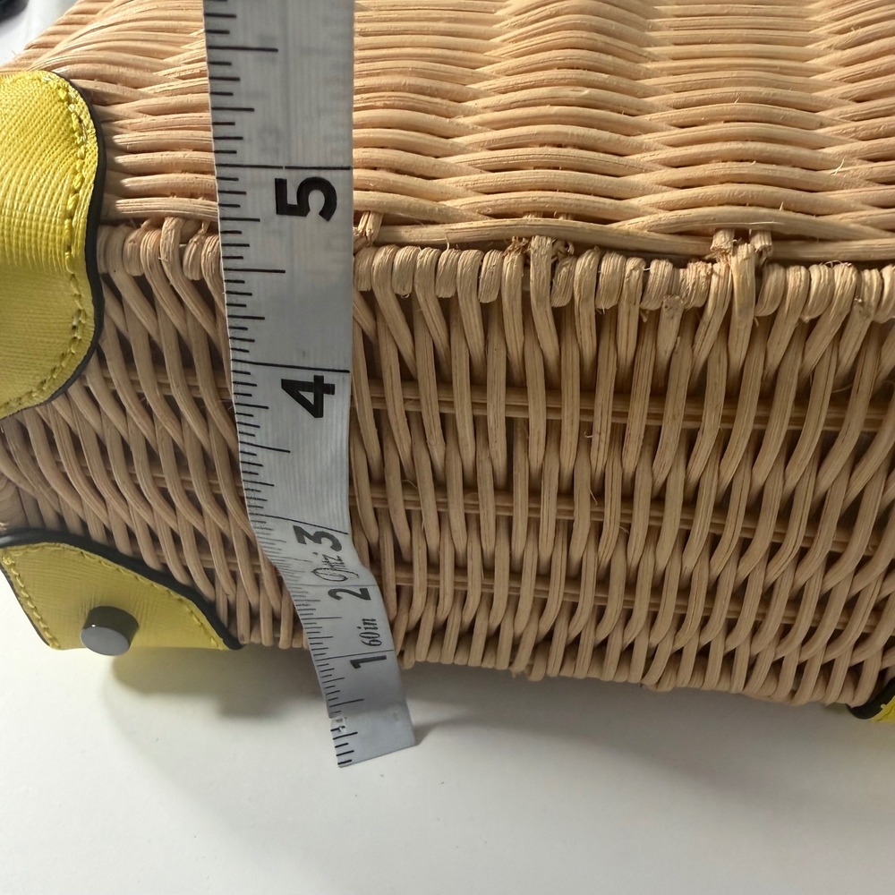 Botkier Lennox Lunchbox Wicker Crossbody Bag Yellow Leather Trim Woven Straw - Picture 9 of 10